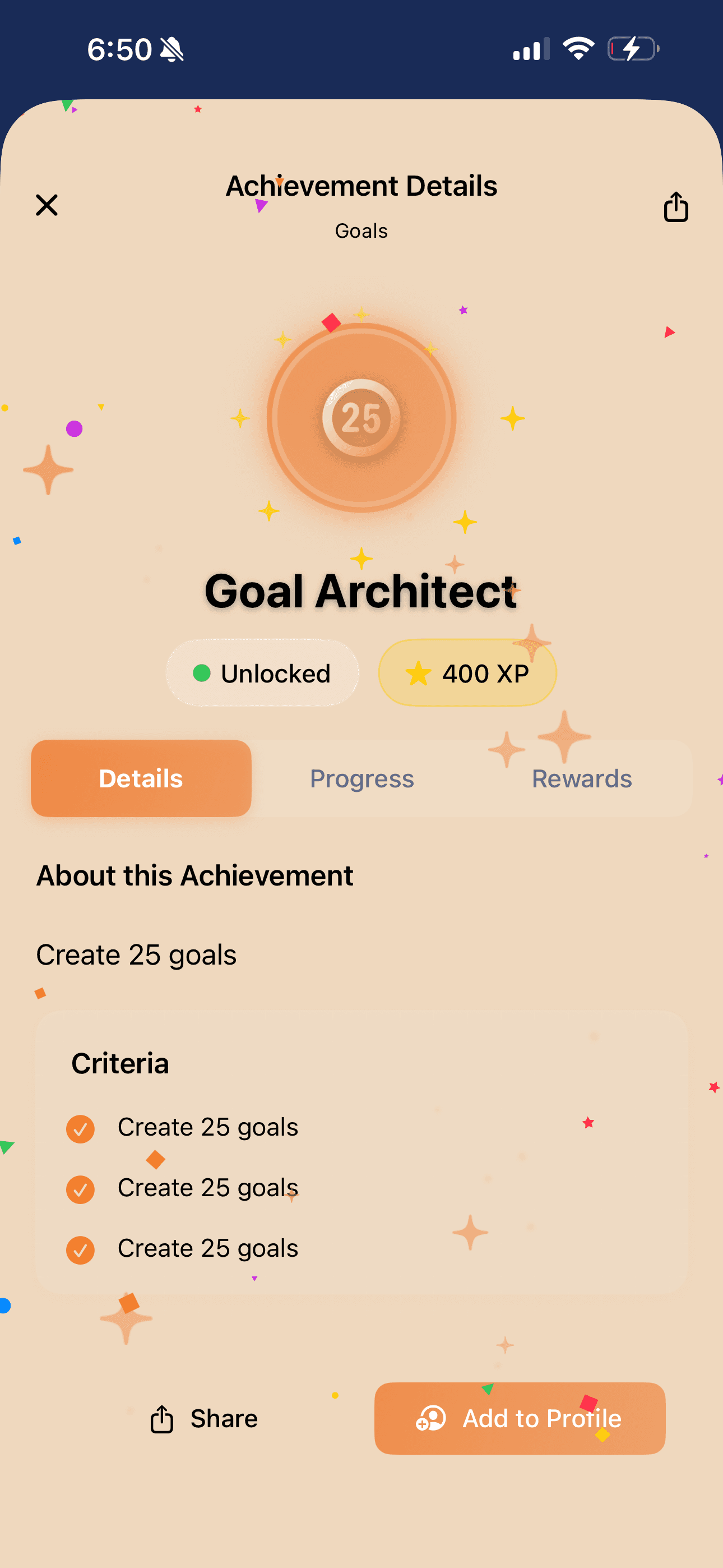 Prospersuit achievement badge screen