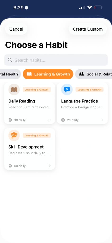 Prospersuit learning and growth habit templates