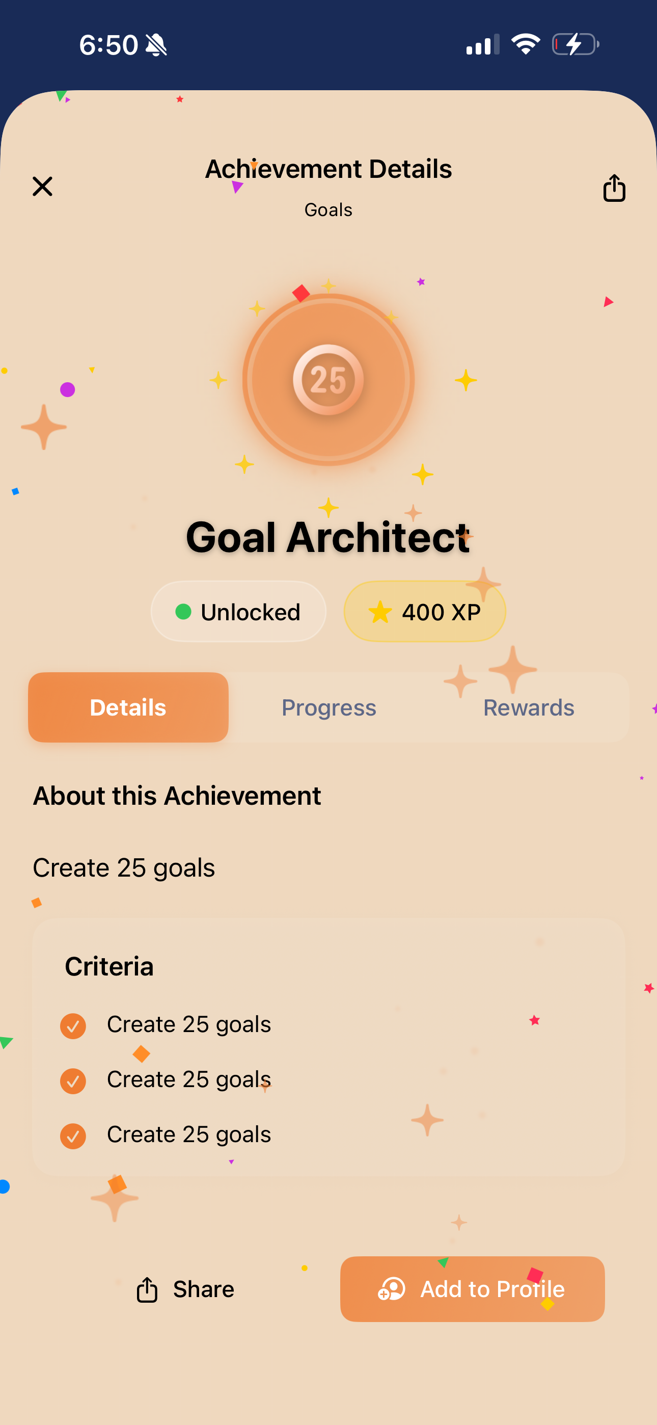 Prospersuit achievement badge screen